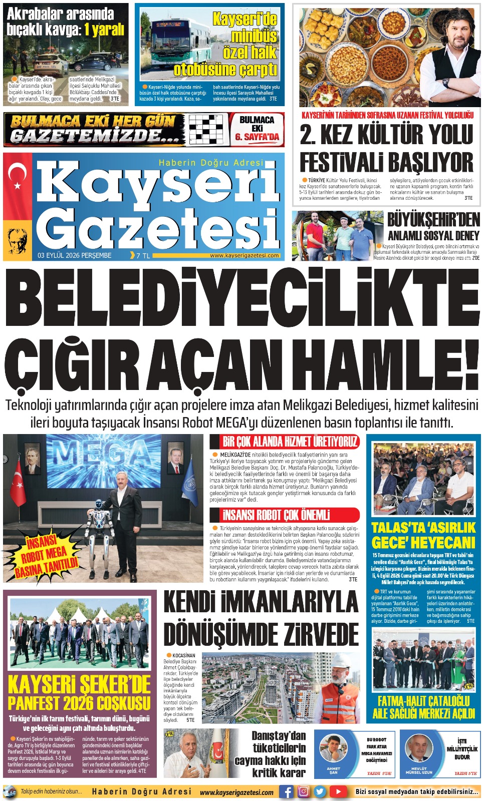 KAYSERİ GAZETESİ 03 EYLÜL 2026 SAYFALARI