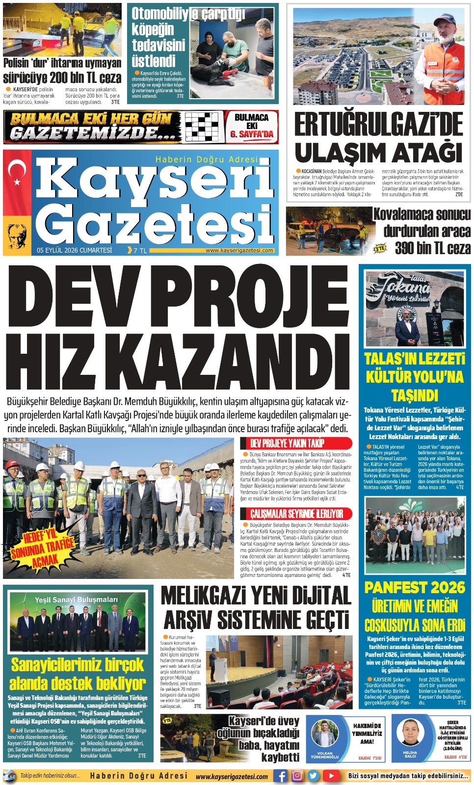 KAYSERİ GAZETESİ 05 EYLÜL 2026 SAYFALARI