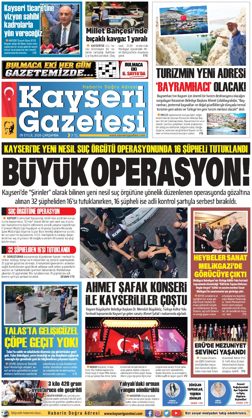 KAYSERİ GAZETESİ 09 EYLÜL 2026 SAYFALARI
