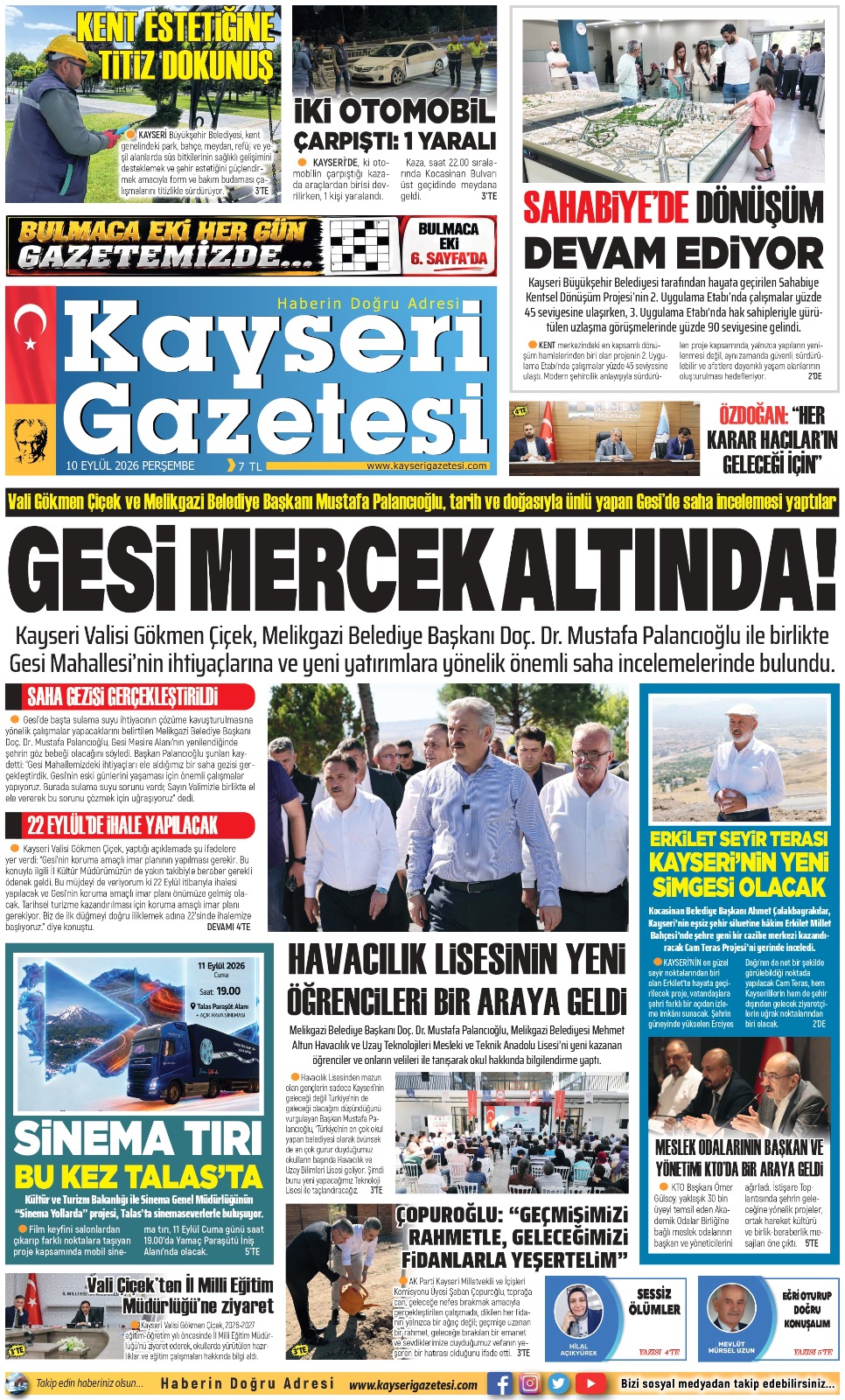KAYSERİ GAZETESİ 10 EYLÜL 2026 SAYFALARI