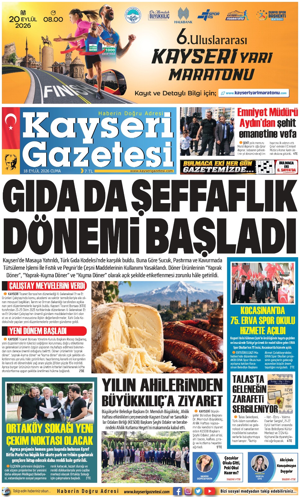 KAYSERİ GAZETESİ 18 EYLÜL 2026 SAYFALARI