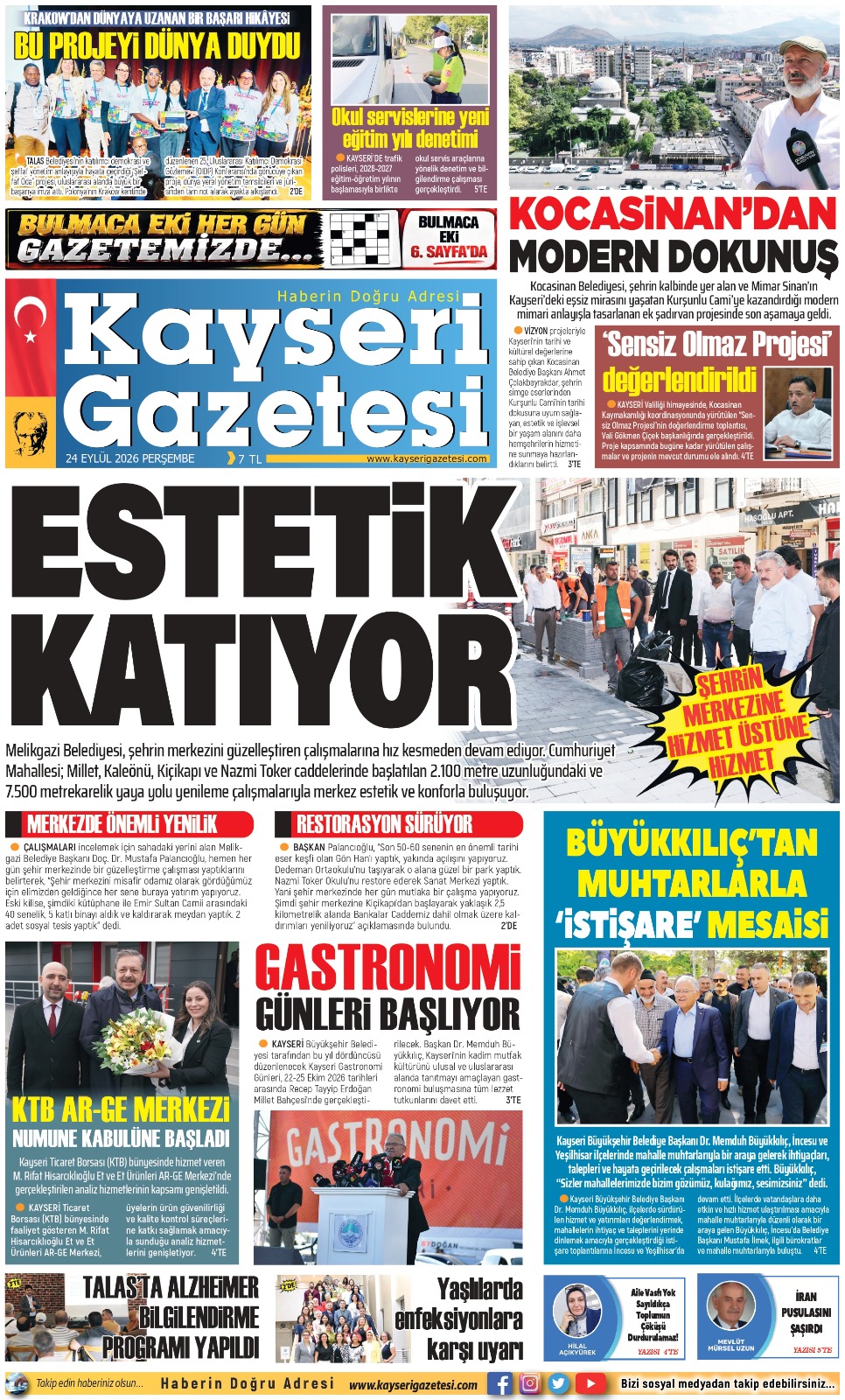 KAYSERİ GAZETESİ 24 EYLÜL 2026 SAYFALARI