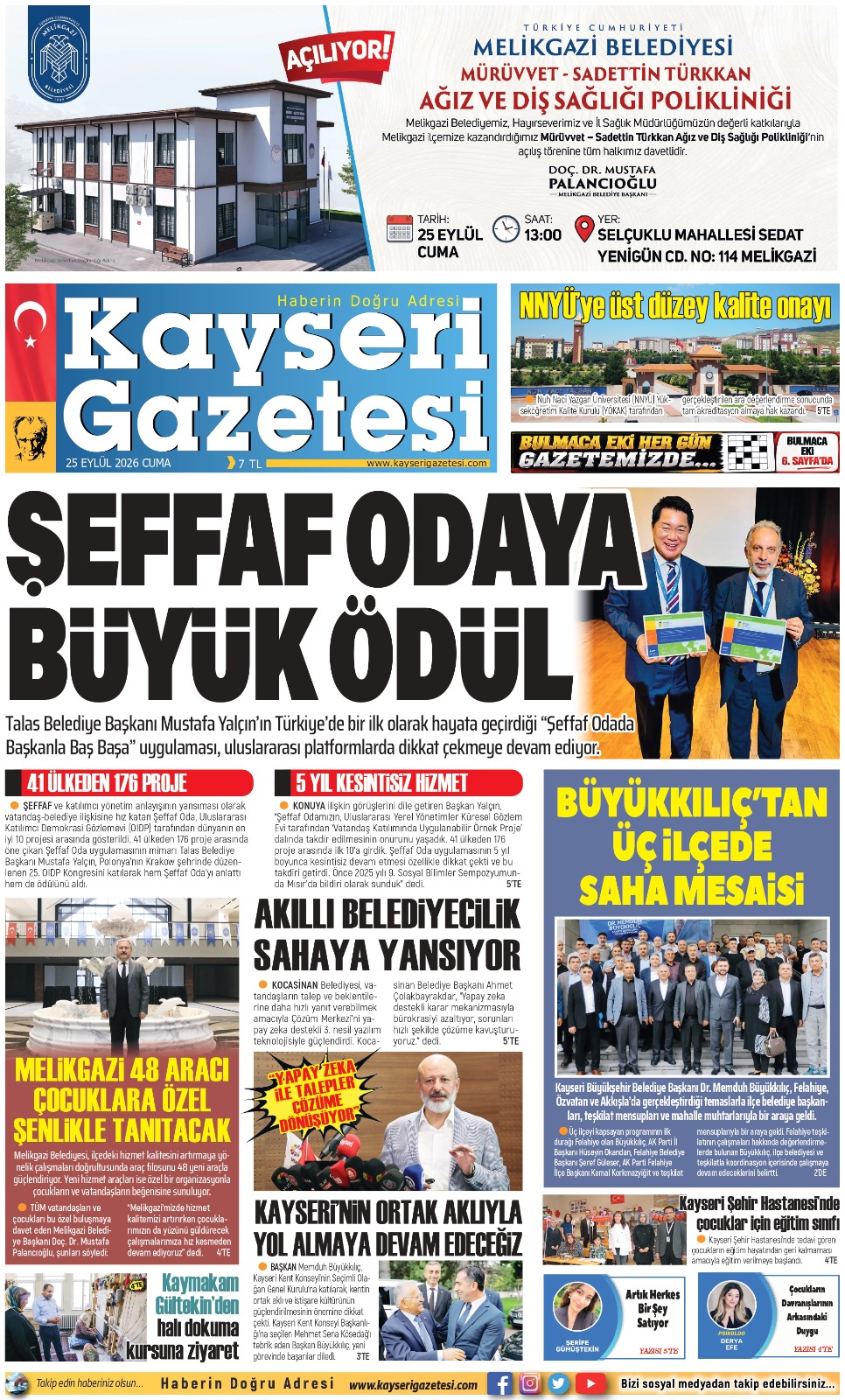 KAYSERİ GAZETESİ 25 EYLÜL 2026 SAYFALARI