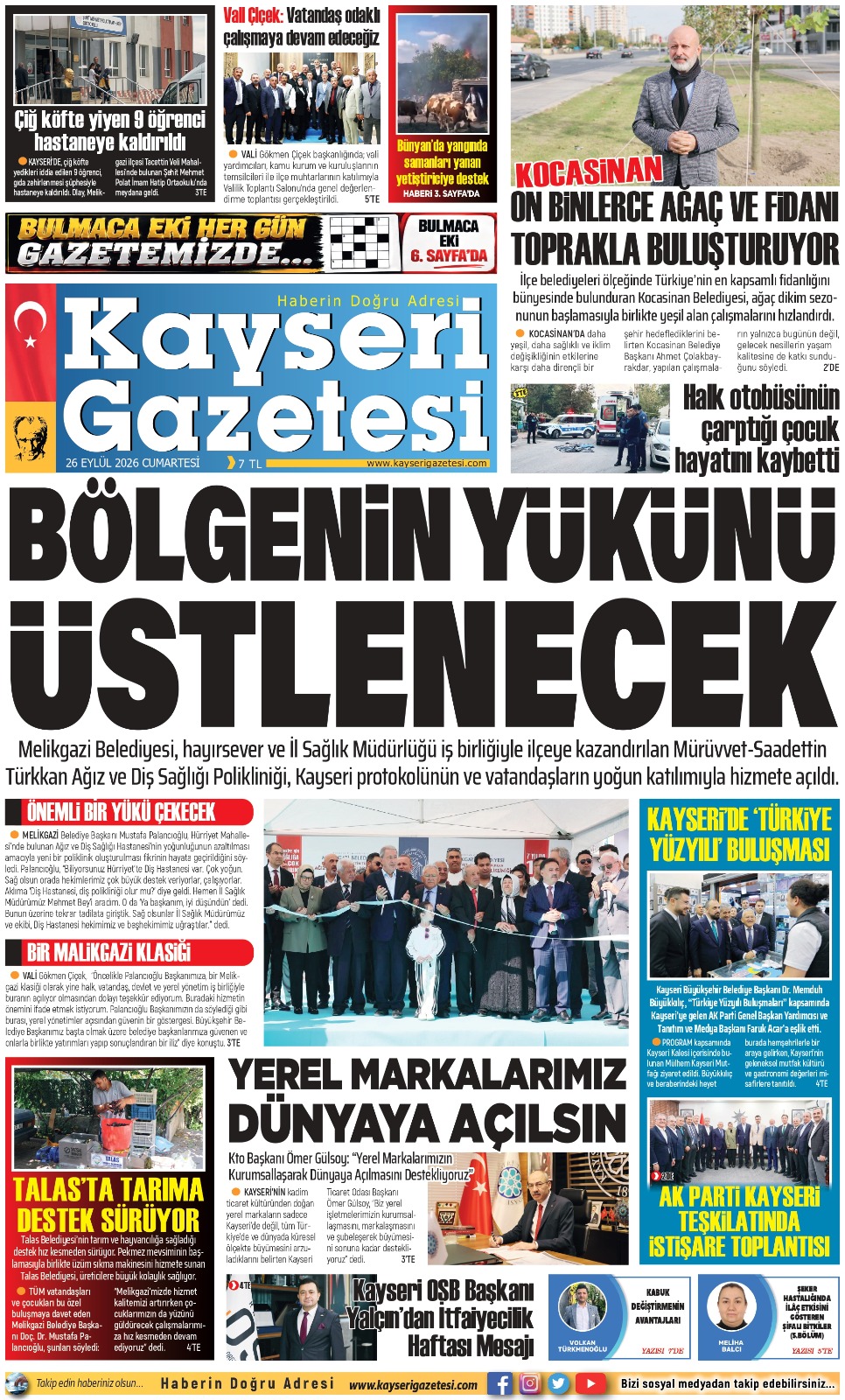 KAYSERİ GAZETESİ 26 EYLÜL 2026 SAYFALARI