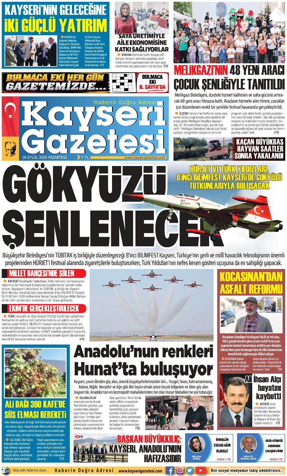 KAYSERİ GAZETESİ 27 EYLÜL 2026 SAYFALARI