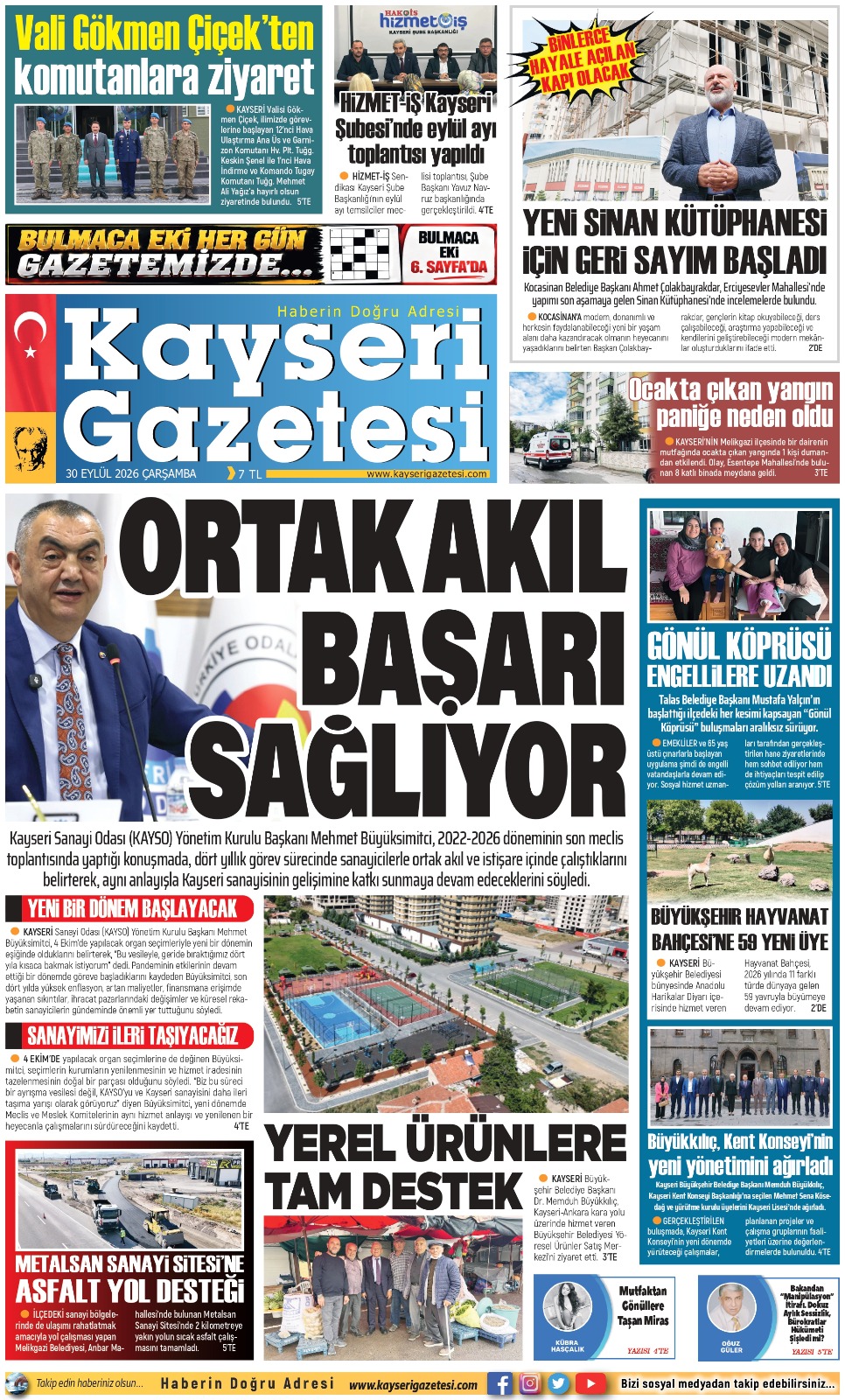 KAYSERİ GAZETESİ 29 EYLÜL 2026 SAYFALARI