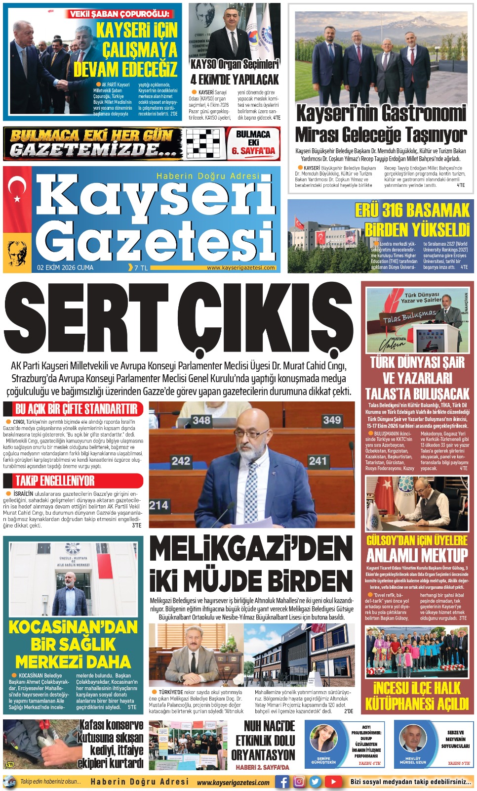KAYSERİ GAZETESİ 02 EKİM 2026 SAYFALARI