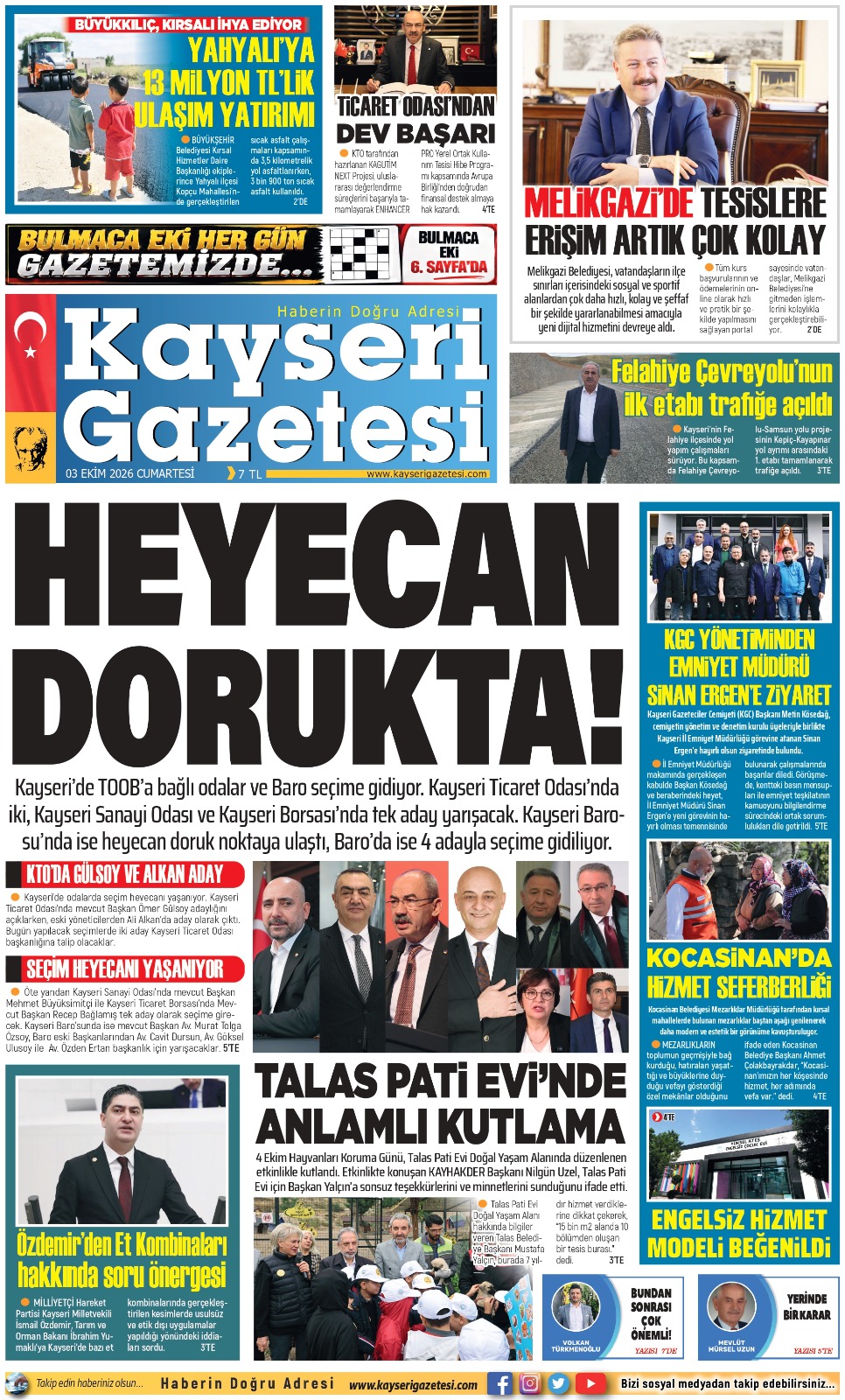 KAYSERİ GAZETESİ 03 EKİM 2026 SAYFALARI