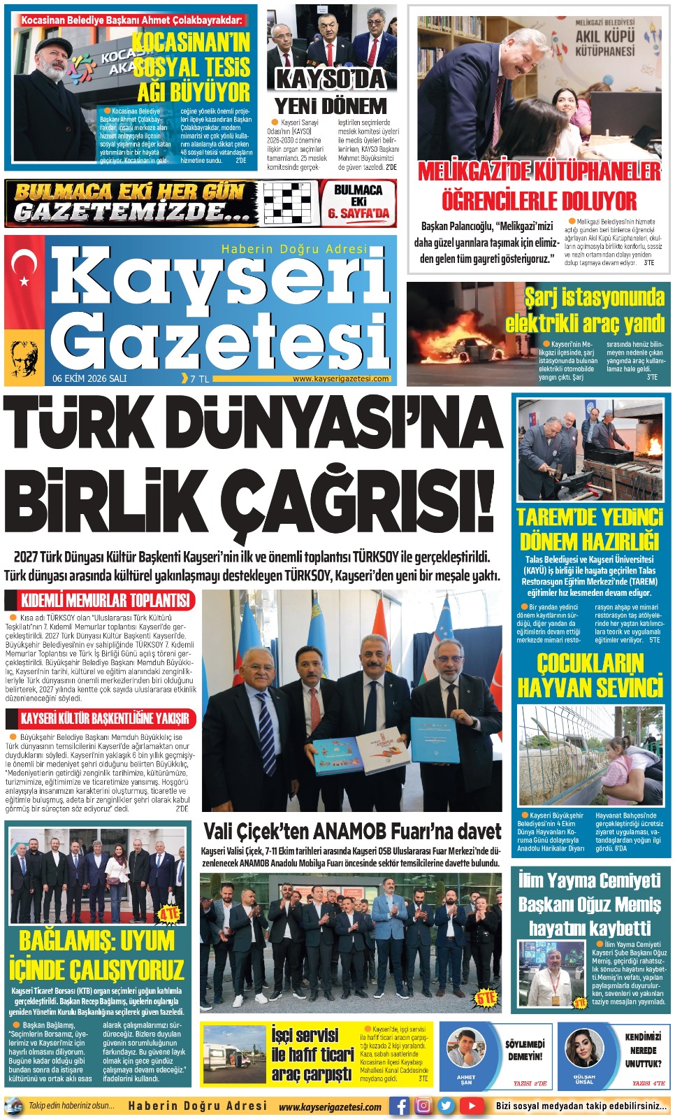 KAYSERİ GAZETESİ 06 EKİM 2026 SAYFALARI