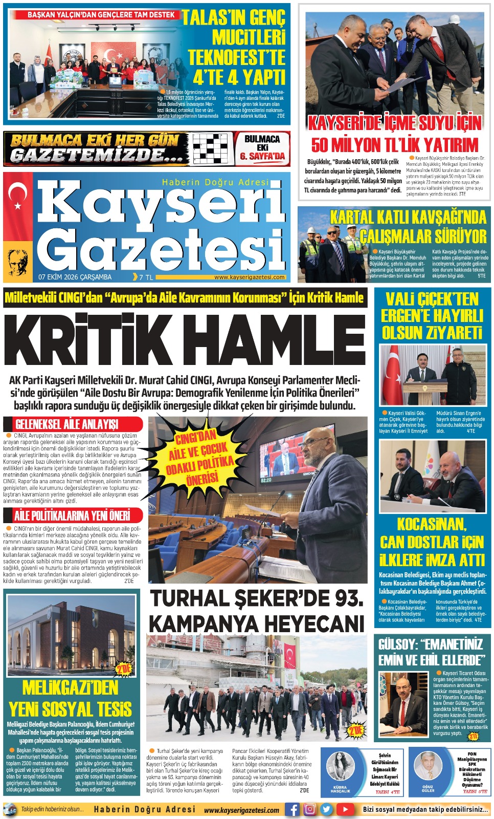 KAYSERİ GAZETESİ 07 EKİM 2026 SAYFALARI