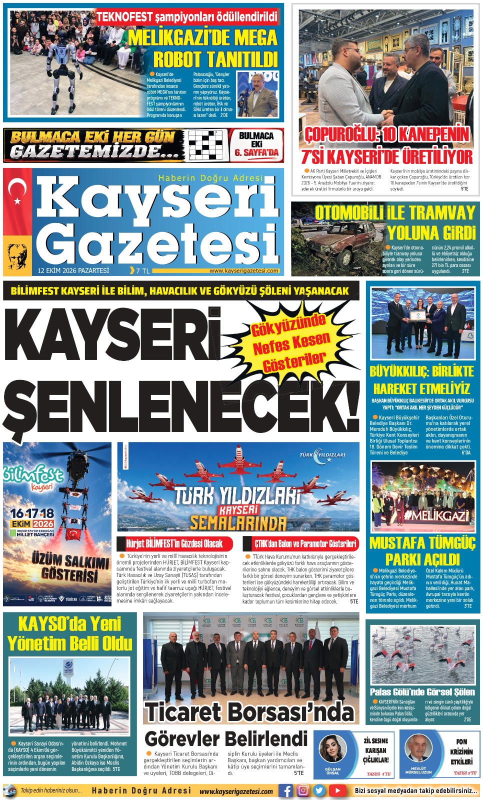 KAYSERİ GAZETESİ 12 EKİM 2026 SAYFALARI