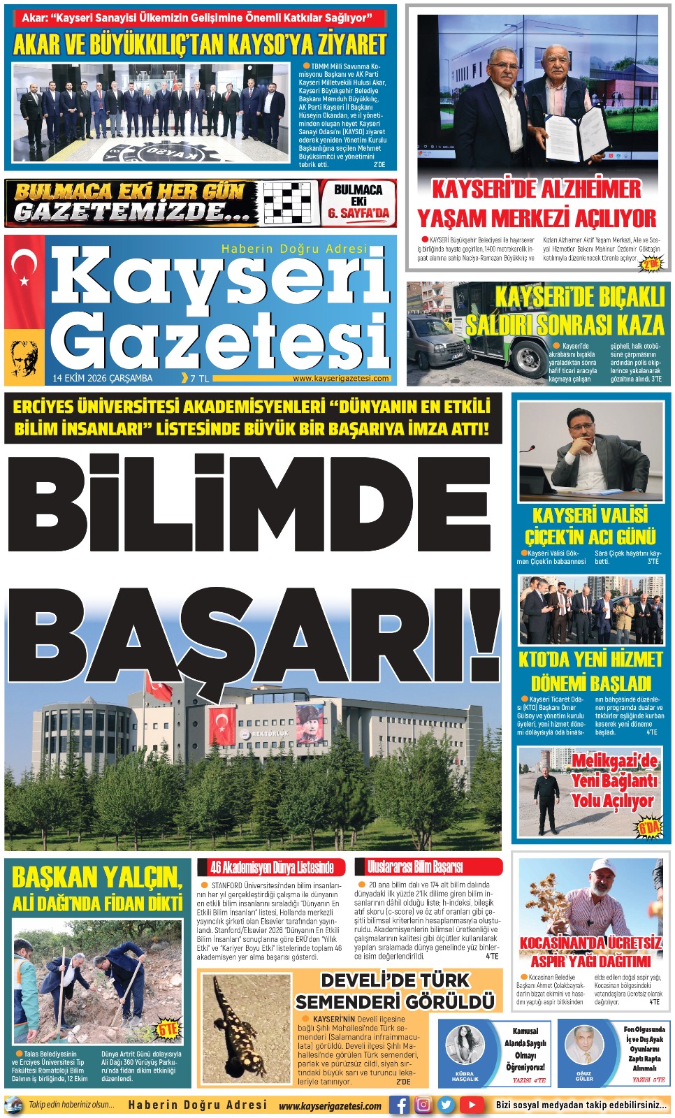 KAYSERİ GAZETESİ 14 EKİM 2026 SAYFALARI