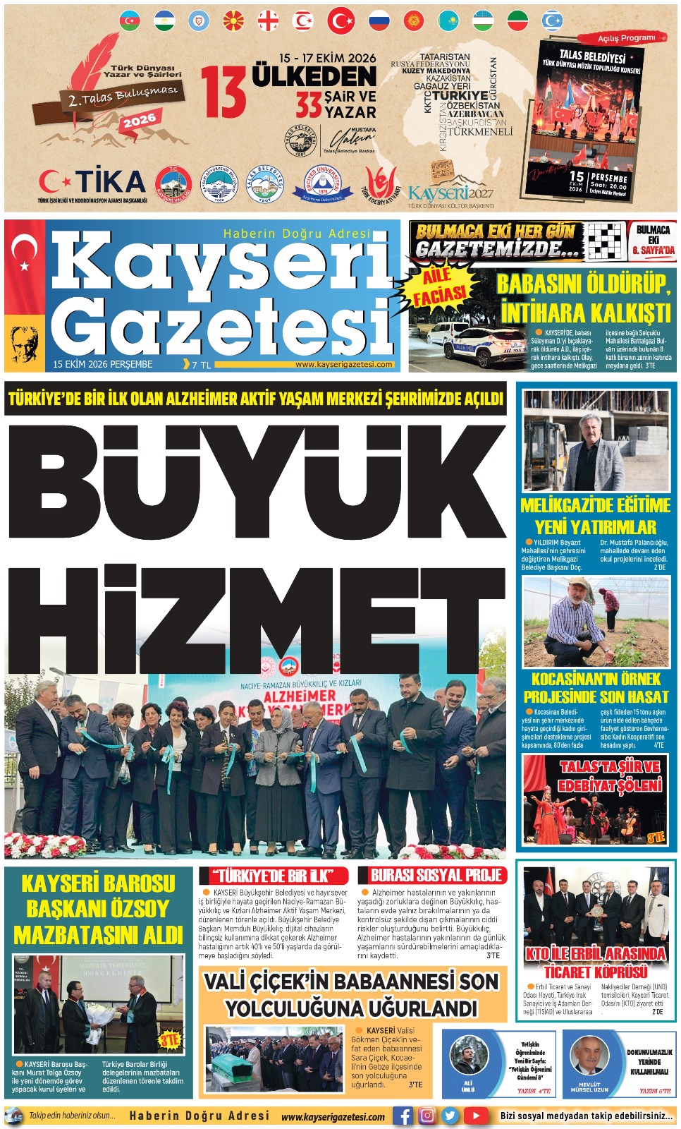 KAYSERİ GAZETESİ 15 EKİM 2026 SAYFALARI