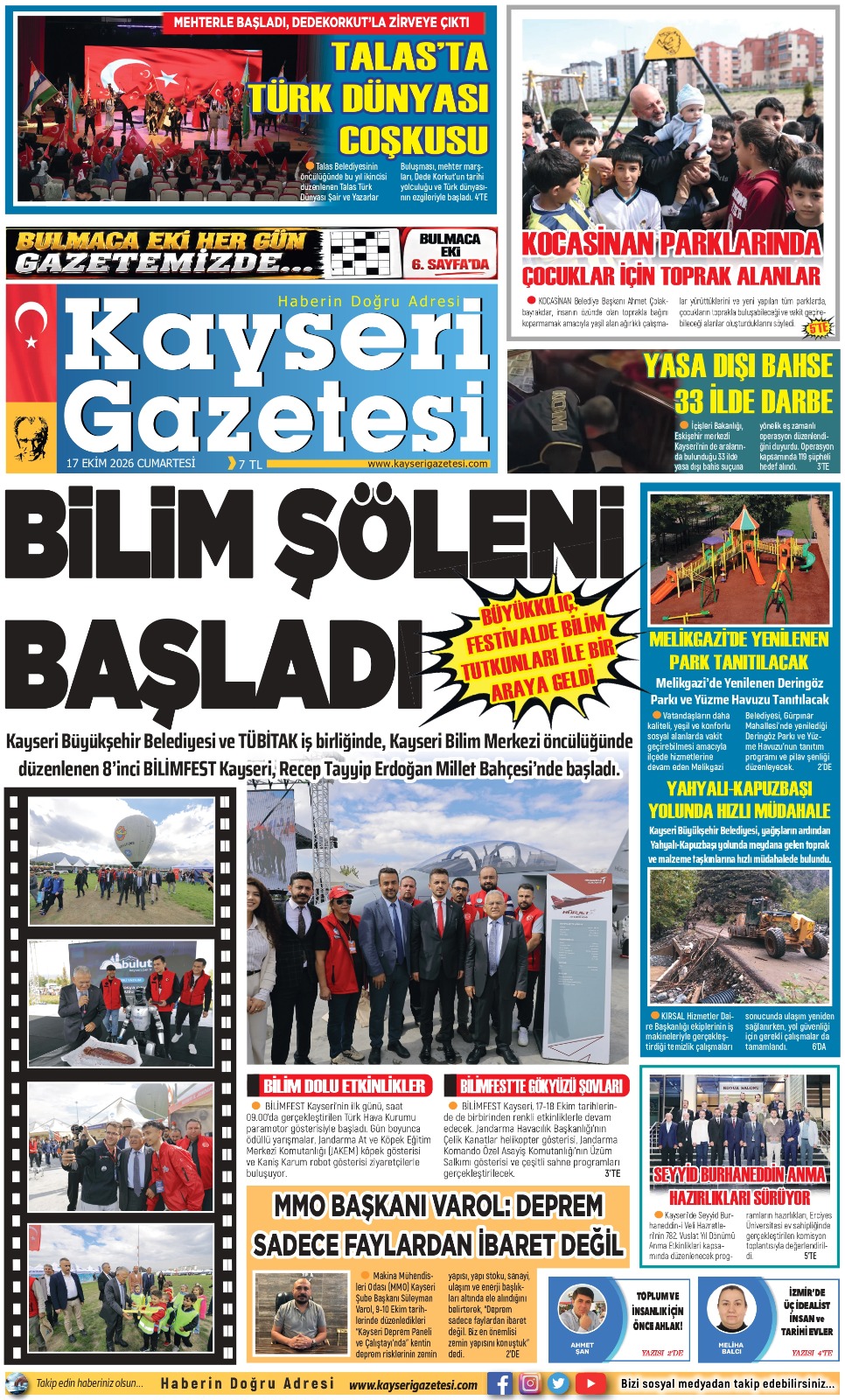 KAYSERİ GAZETESİ 16 EKİM 2026 SAYFALARI