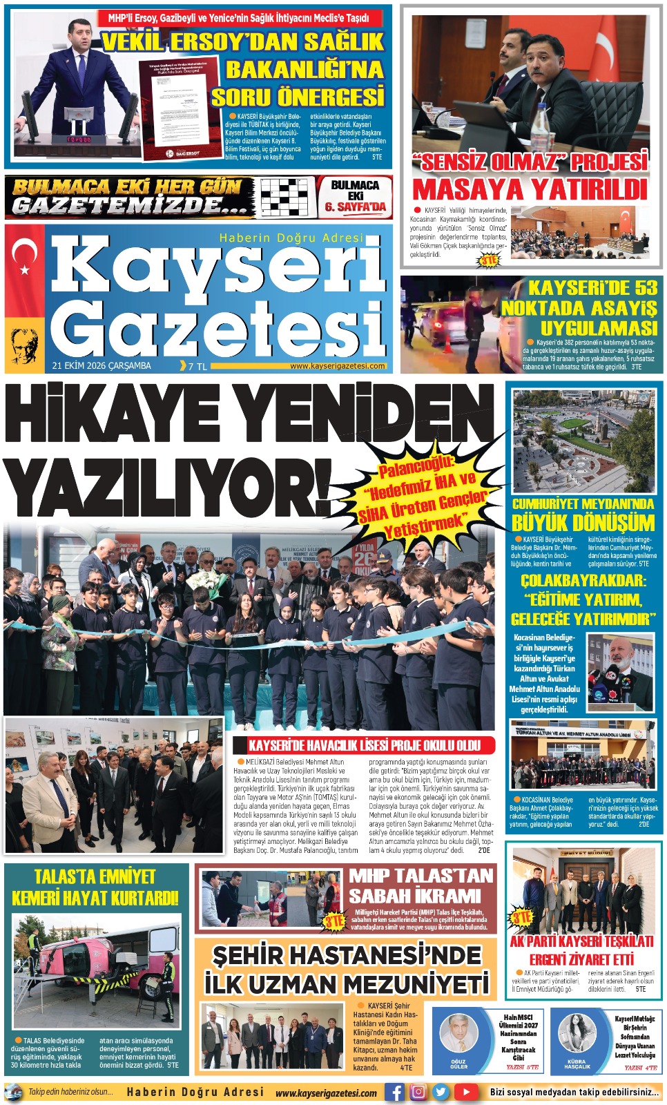 KAYSERİ GAZETESİ 21 EKİM 2026 SAYFALARI