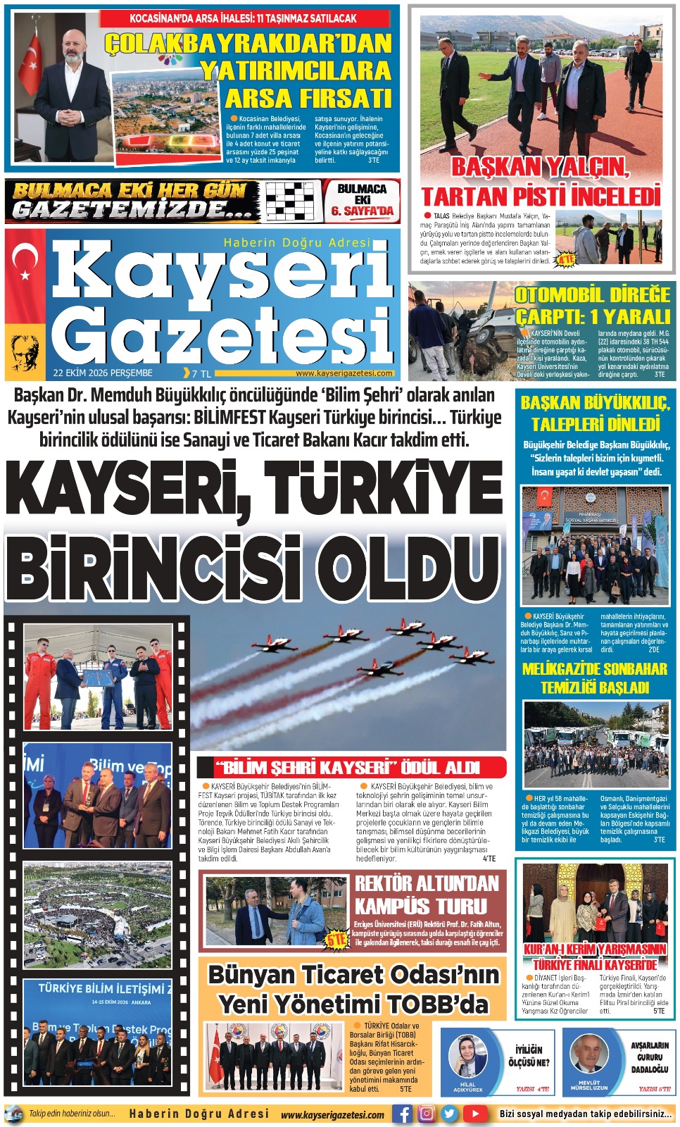 KAYSERİ GAZETESİ 22 EKİM 2026 SAYFALARI