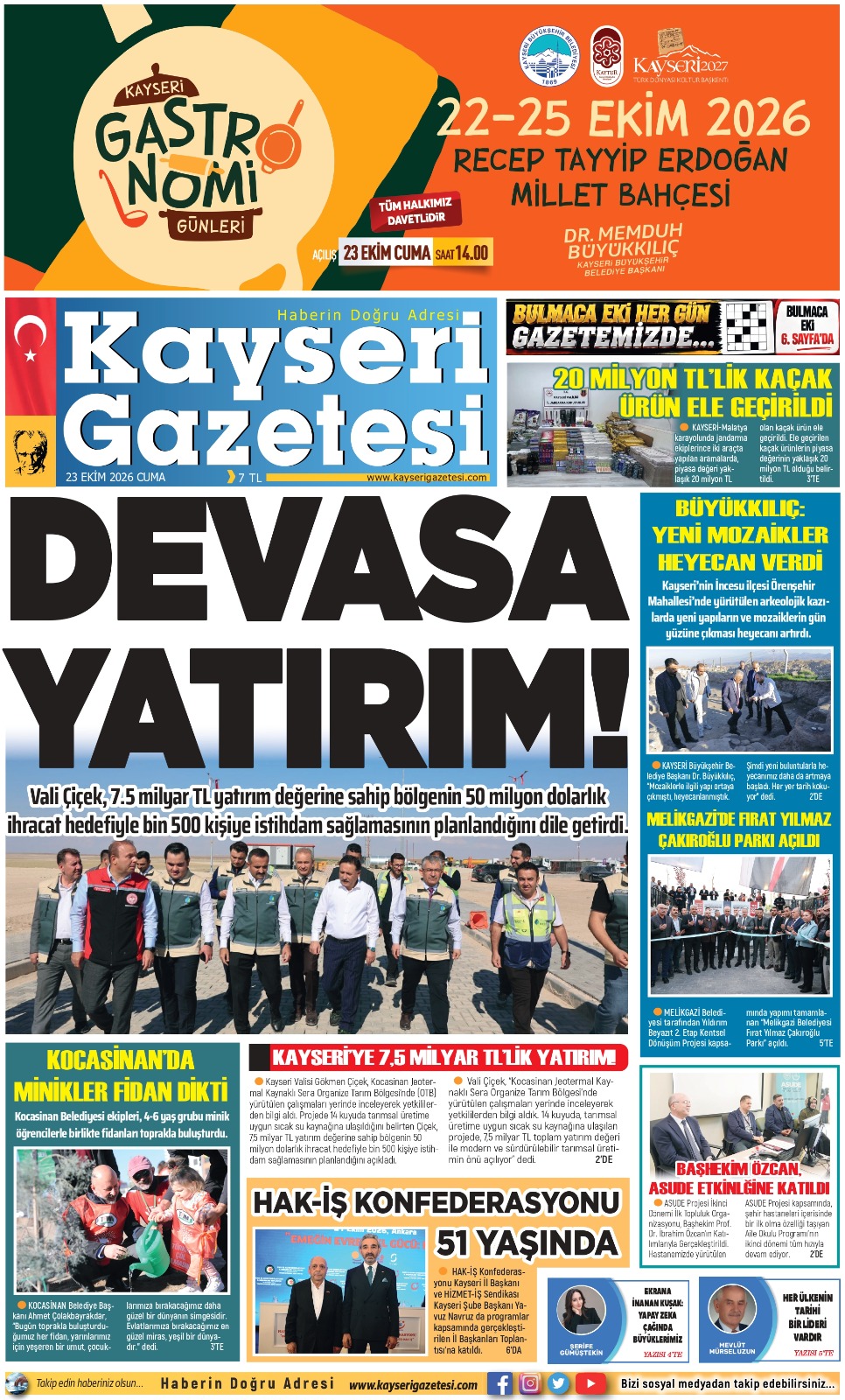 KAYSERİ GAZETESİ 23 EKİM 2026 SAYFALARI
