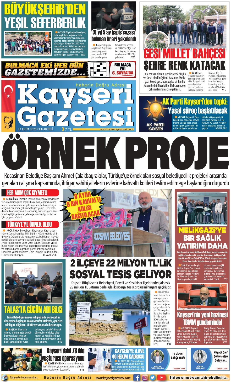 KAYSERİ GAZETESİ 24 EKİM 2026 SAYFALARI