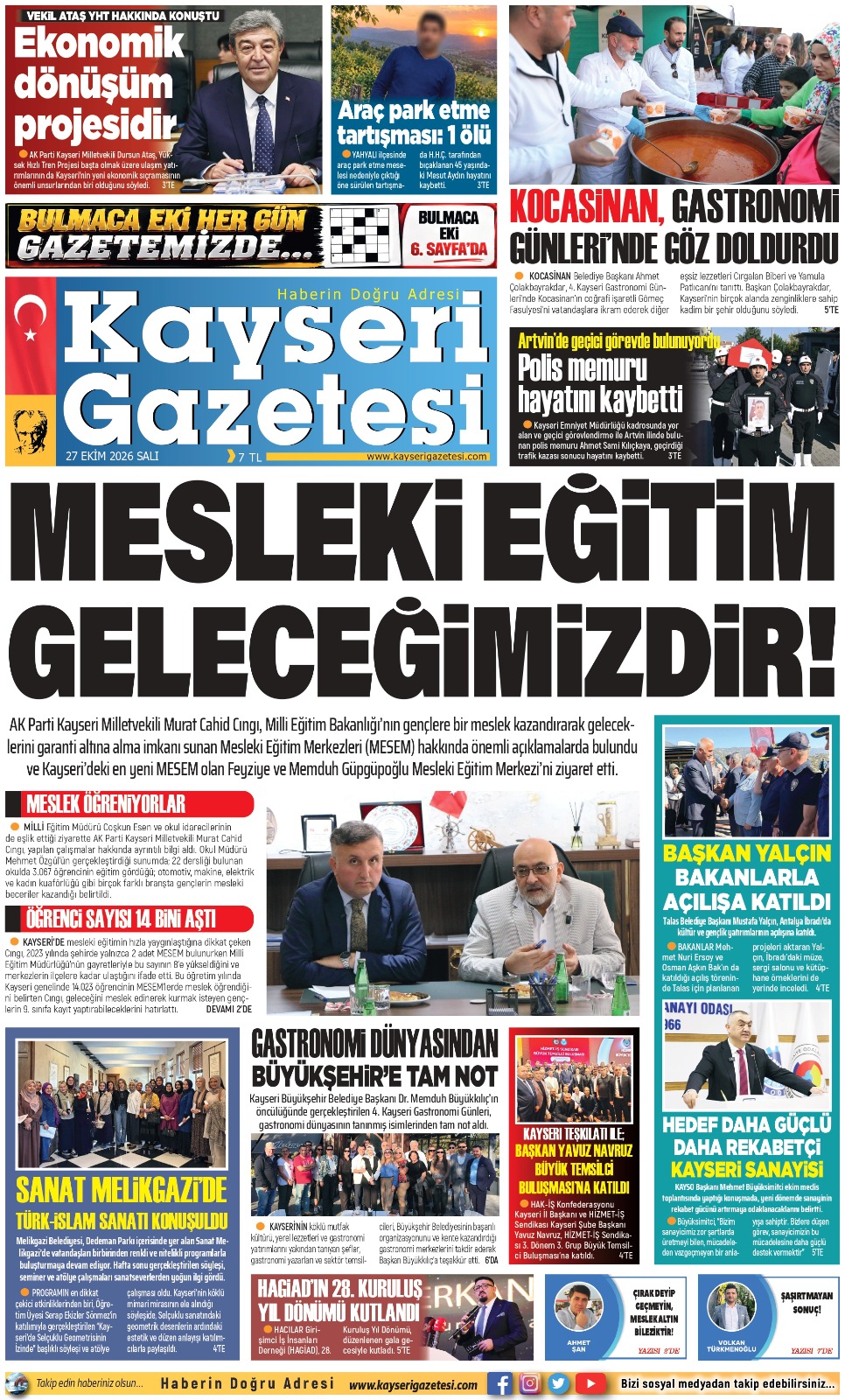 KAYSERİ GAZETESİ 27 EKİM 2026 SAYFALARI
