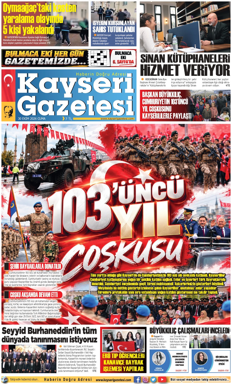 KAYSERİ GAZETESİ 30 EKİM 2026 SAYFALARI
