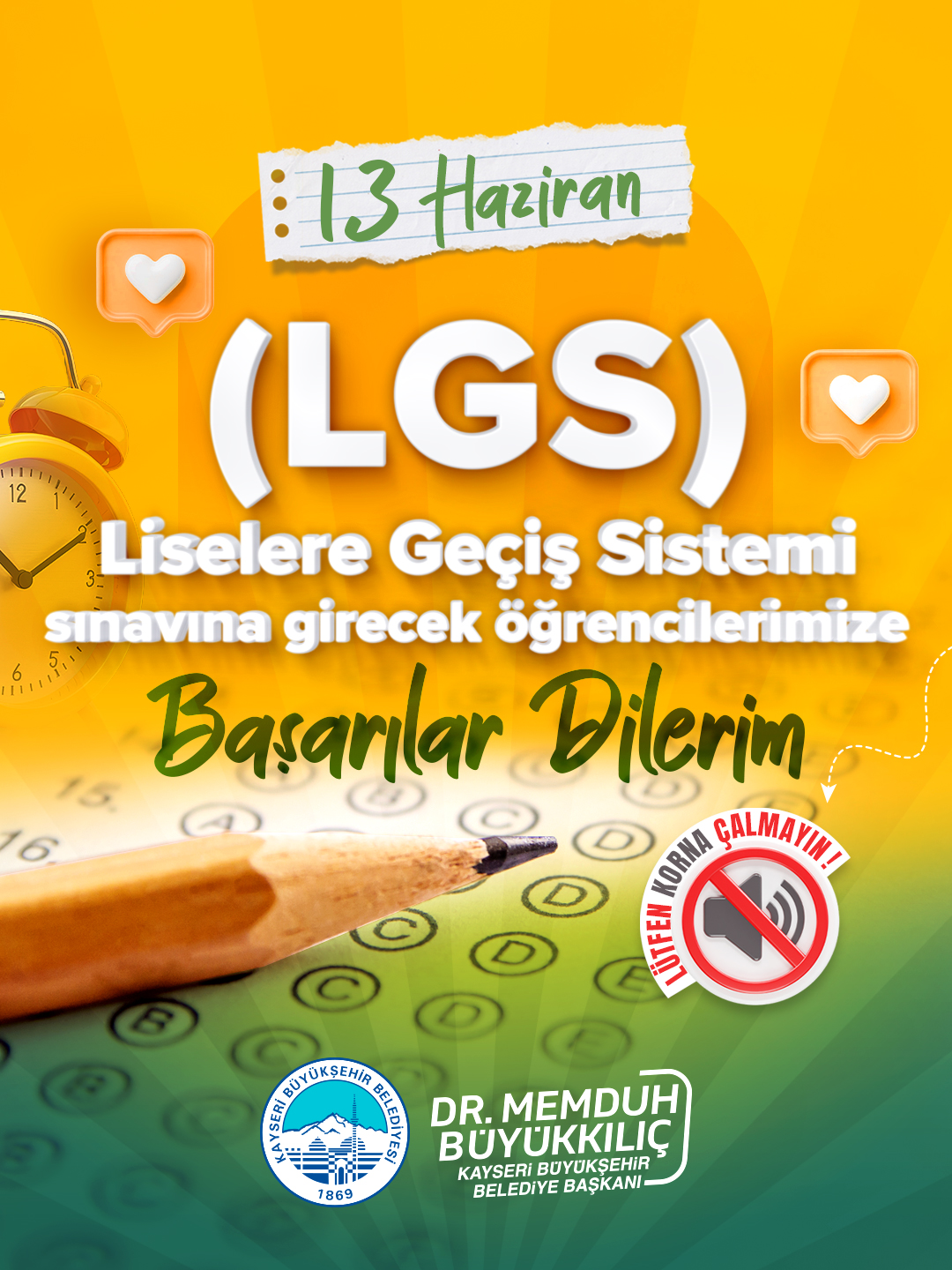 Büyükkılıç’tan LGS’ye Girecek Öğrencilere Başarı Mesajı