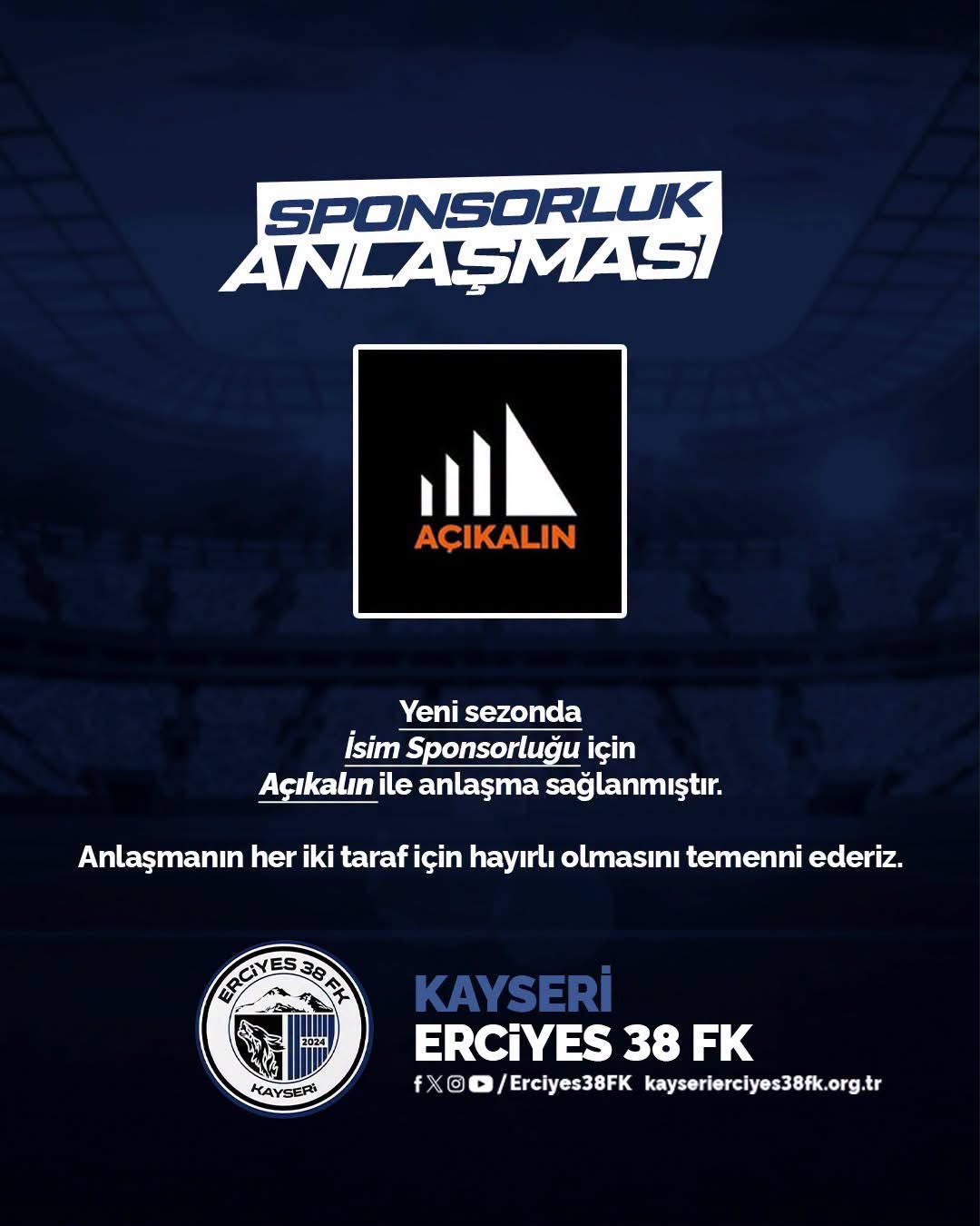Erciyes 38 FK, İsim Sponsorluğunda Açıkalın İle Anlaştı