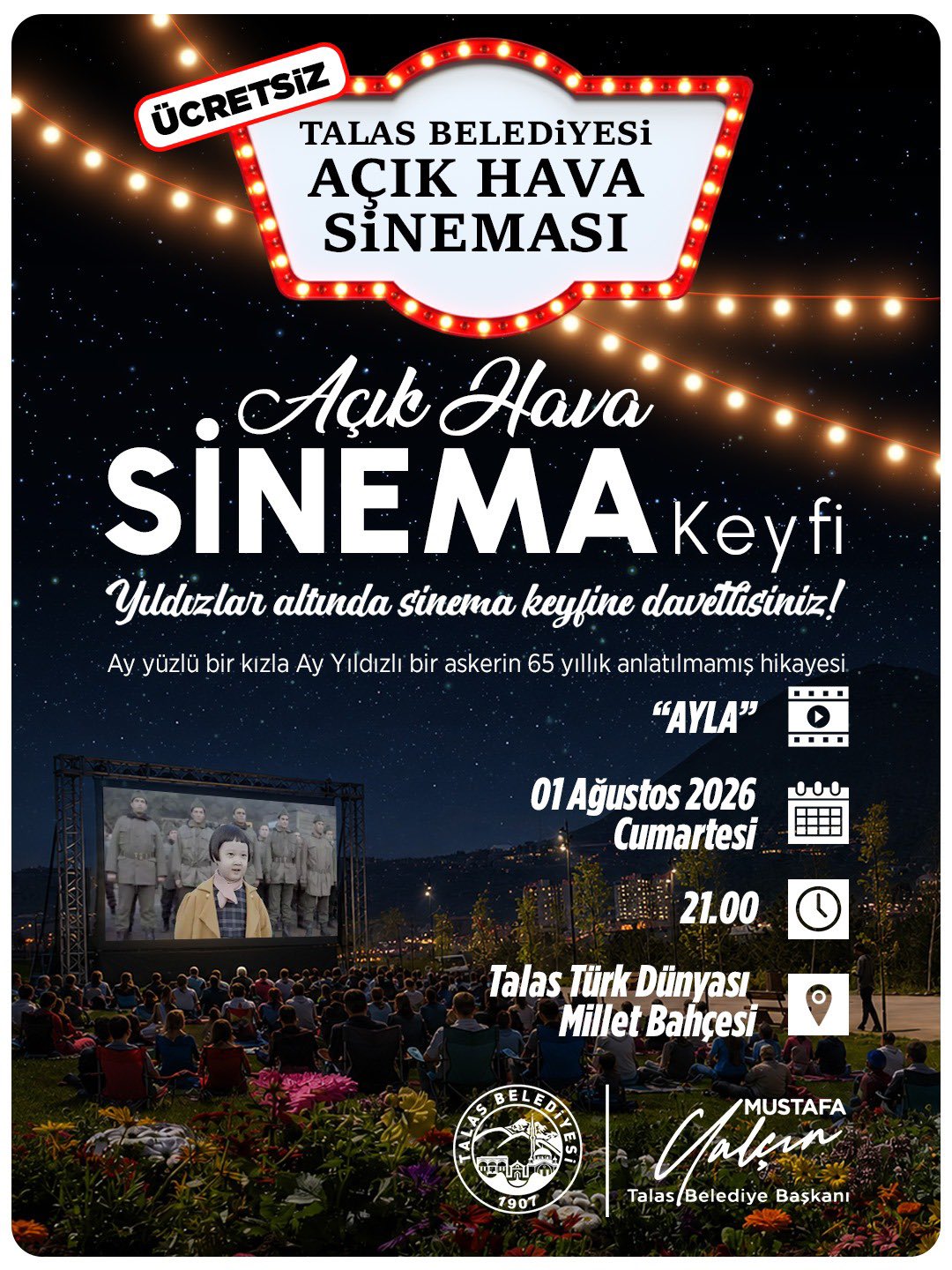 Talas'ta Yıldızlar Altında Sinema Keyfi Devam Ediyor 