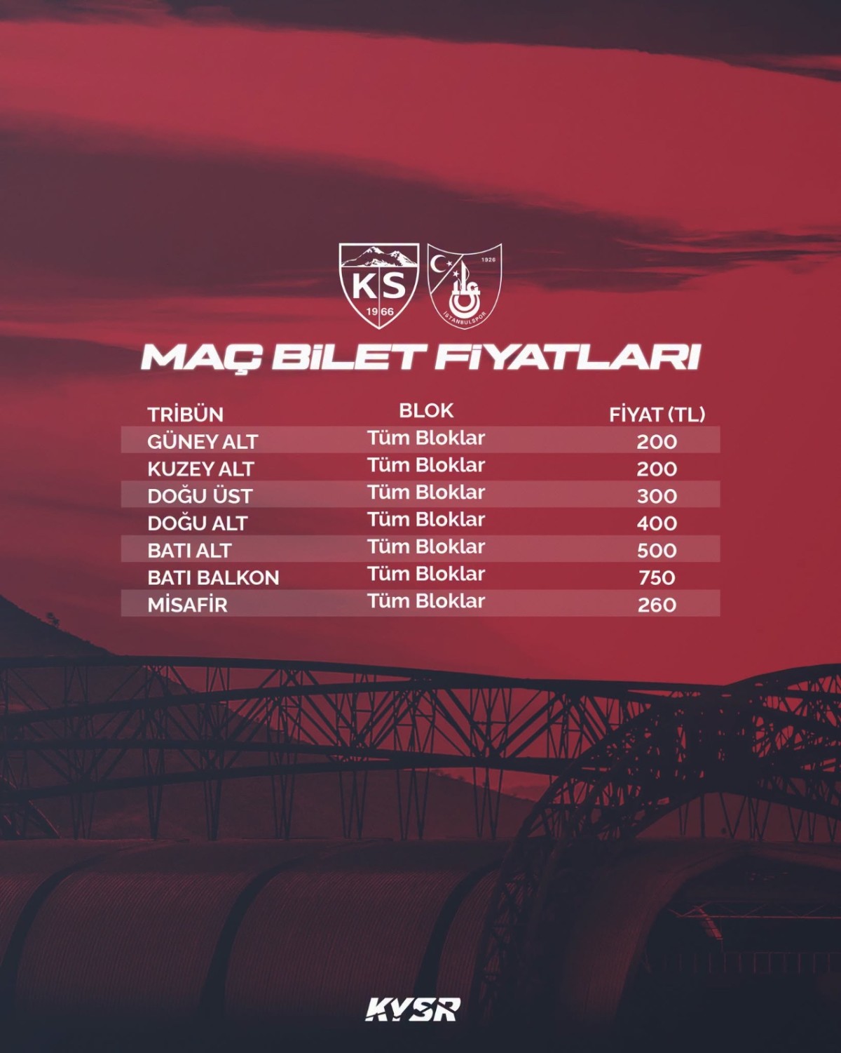 Kayserispor-İstanbulspor Maçının Biletleri Satışa Çıkıyor
