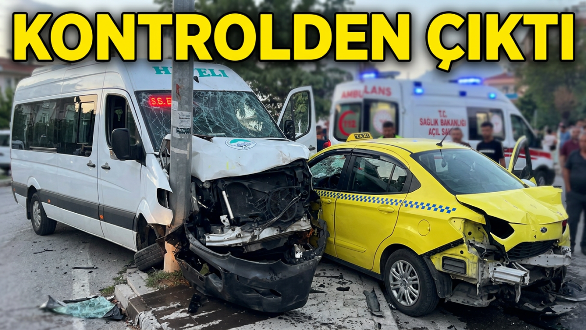 Develi’de Kontrolden Çıkan Minibüs Taksiyi Sürükledi
