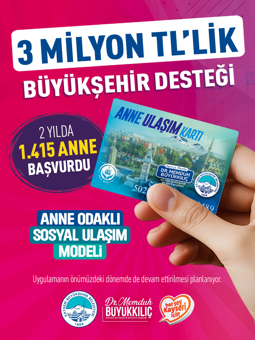 “Anne Ulaşım Kartı” ile 3 Milyon TL’lik Büyükşehir Desteği